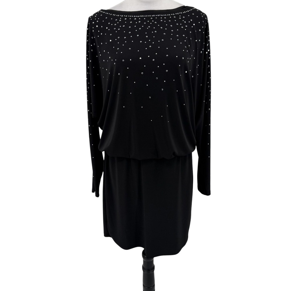 White House Black Market Dress Women M Black Rhinestone Blouson Cocktail Edgy